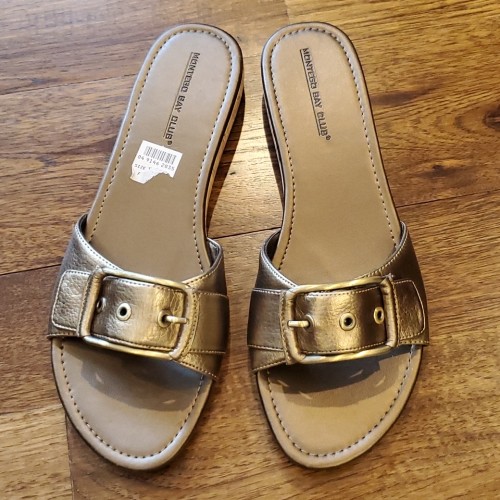 Montego Bay Club womens gold slides size 10